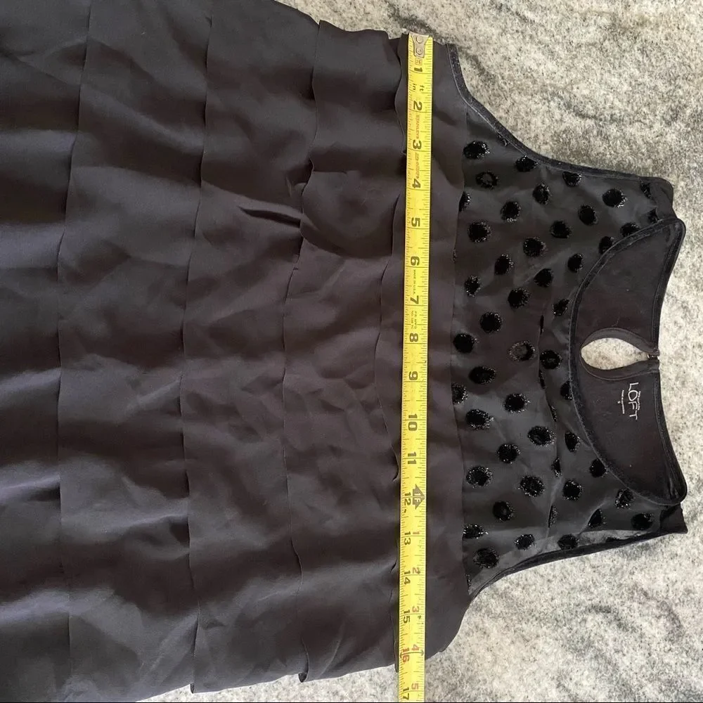 Loft Small Black Tank Top Sheer Polka Dots & Ruffles Sleeveless Blouse - Picture 5 of 7